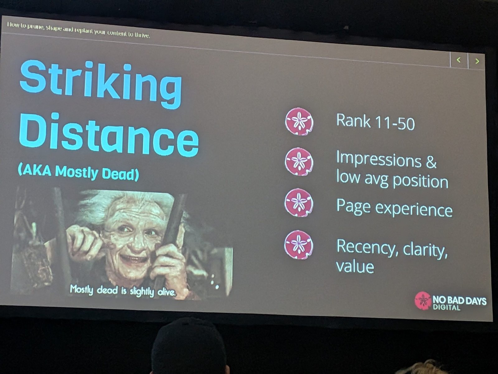 Slide on spotting "striking distance" content ranking 11 to 50