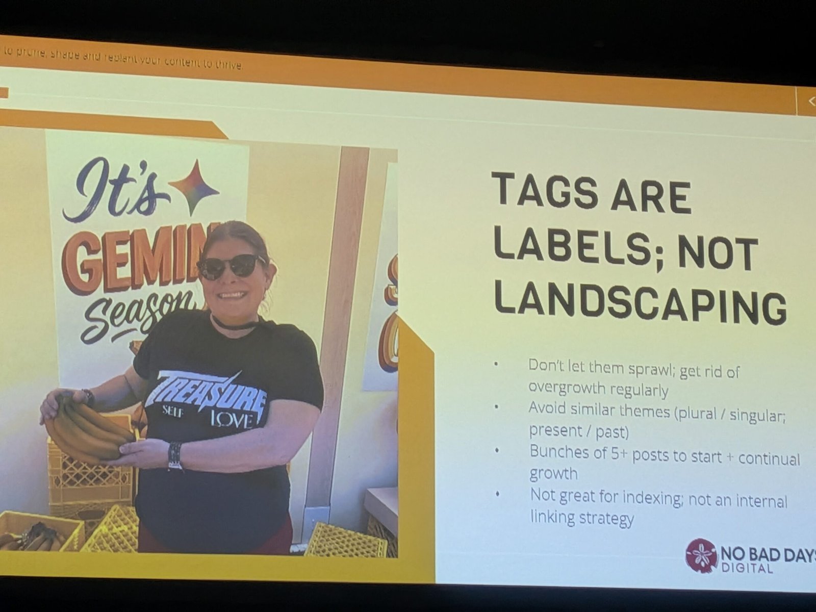 Slide on using tags as labels, not a site structure