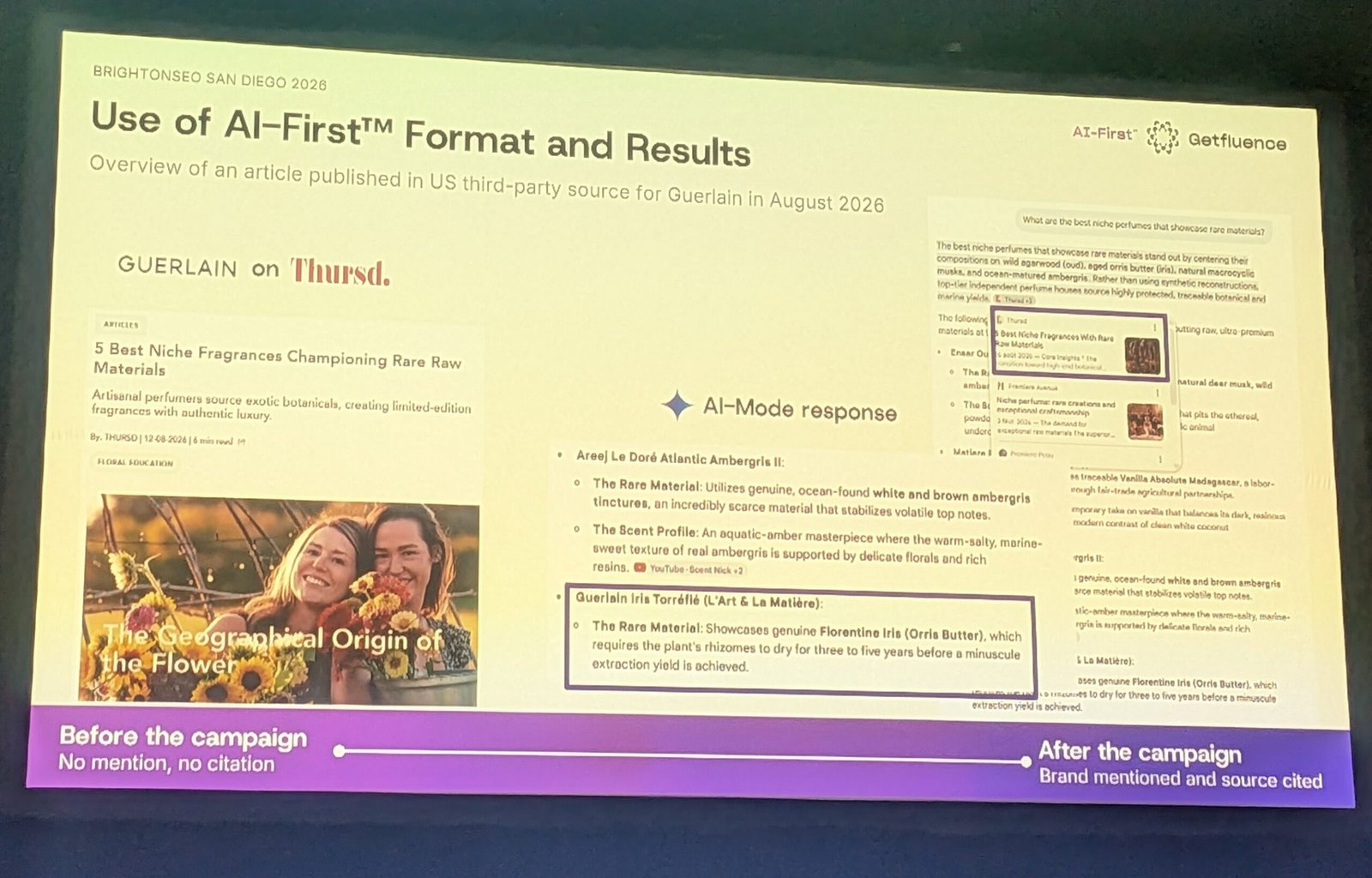 AI-First format results: Guerlain on Thursd., August 2026, AI Mode response