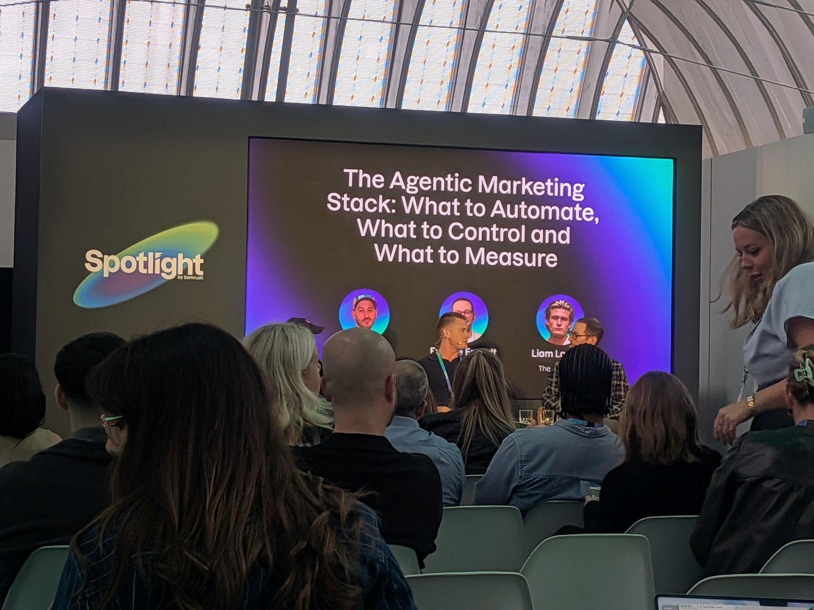 Title slide of The Agentic Marketing Stack panel with Alex David, Eugène Ernoult and Liam Lawson at Spotlight 2026