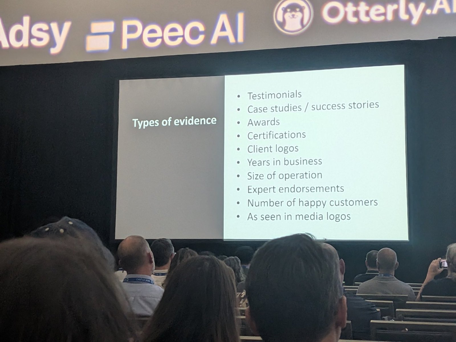 Types of evidence: testimonials, case studies, awards, certifications, client logos, years in business and more