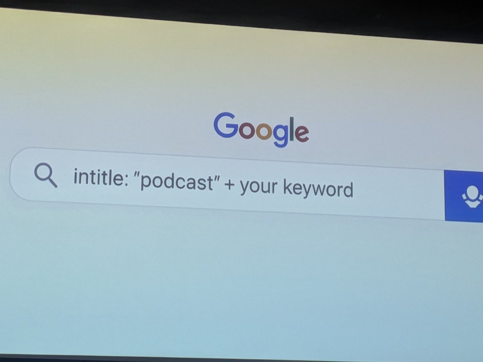 Google search: intitle:"podcast" + your keyword