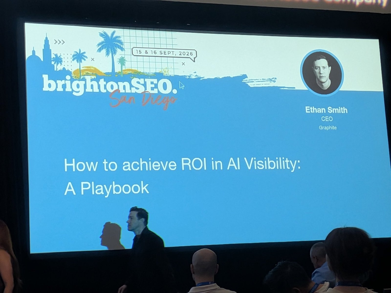 Title slide: "How to achieve ROI in AI Visibility: A Playbook" by Ethan Smith, Graphite