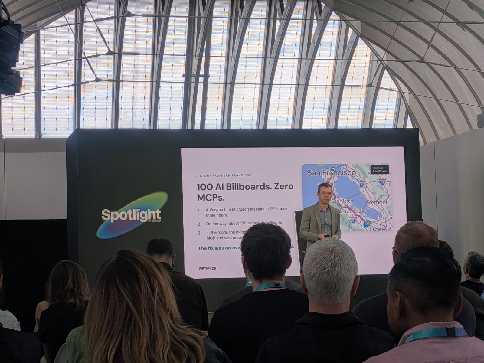Slide: A story from San Francisco, 100 AI billboards, zero MCPs