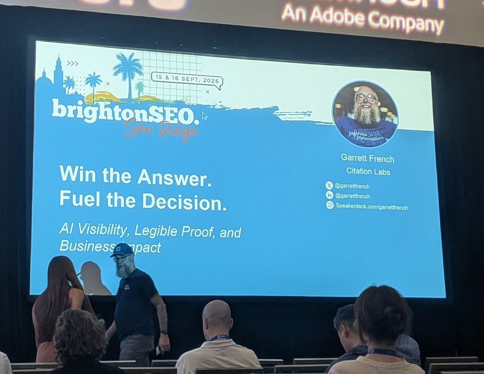 Title slide: "Win the Answer. Fuel the Decision." by Garrett French, Citation Labs