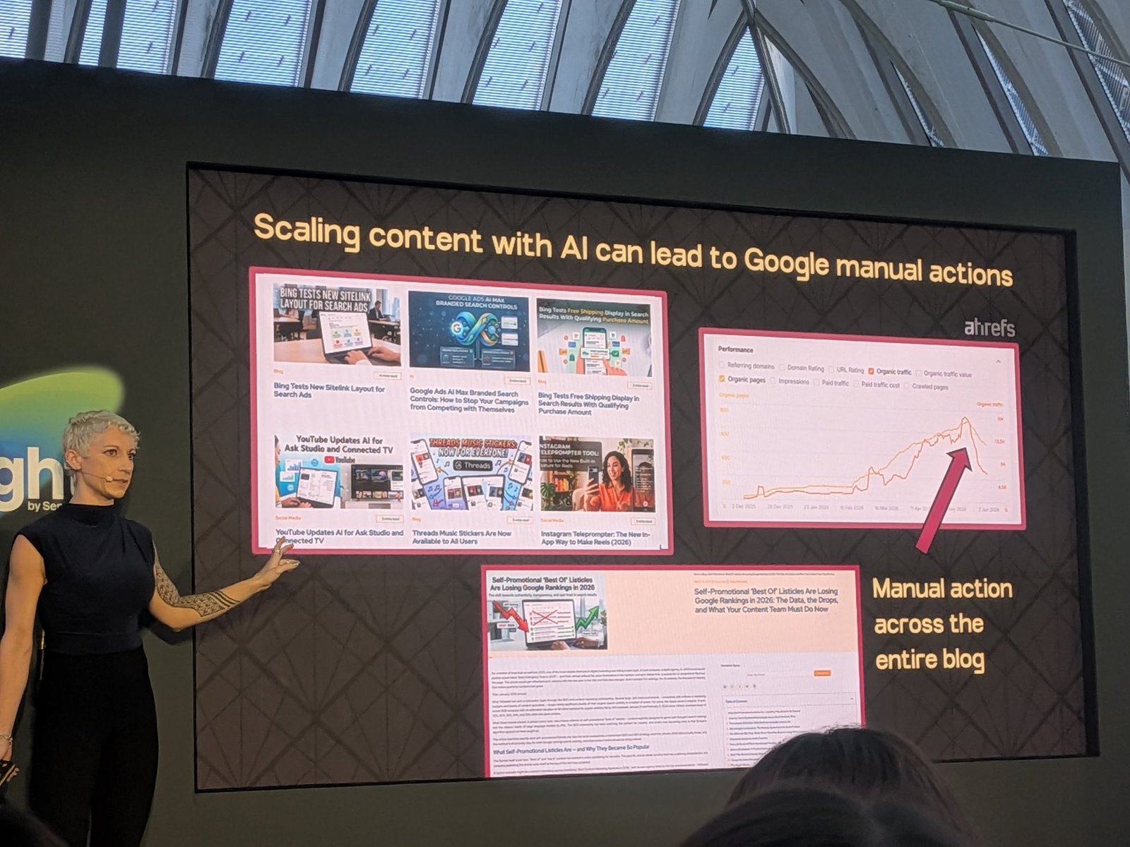 Slide: Scaling content with AI can lead to Google manual actions across an entire blog