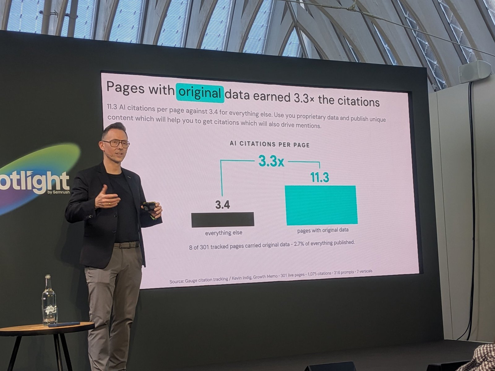 Slide: Pages with original data earned 3.3x the AI citations
