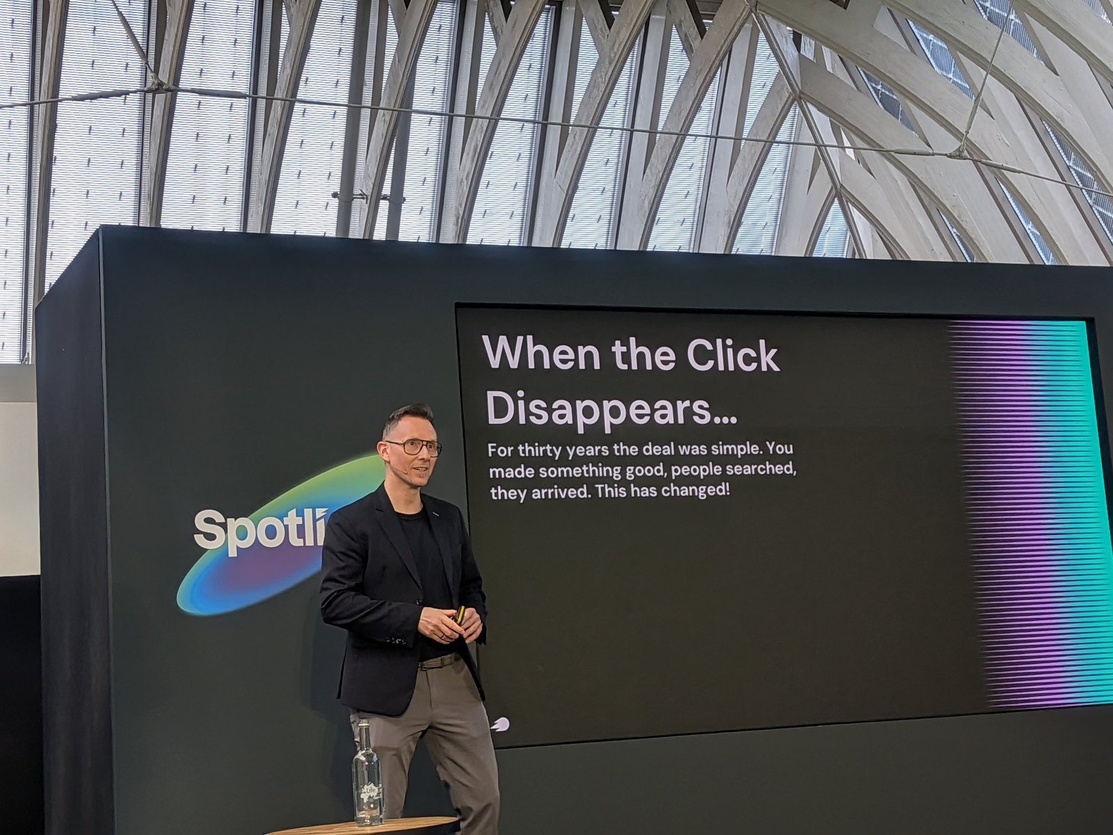 Marcus Tober of Semrush presenting When the Click Disappears at Spotlight 2026