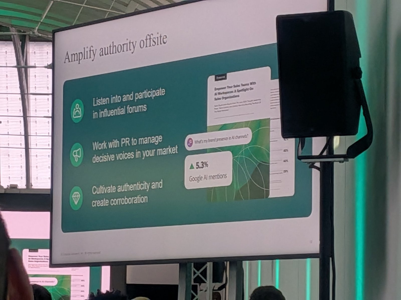 Slide: Amplify authority offsite, participate in influential forums, work with PR, cultivate authenticity and corroboration