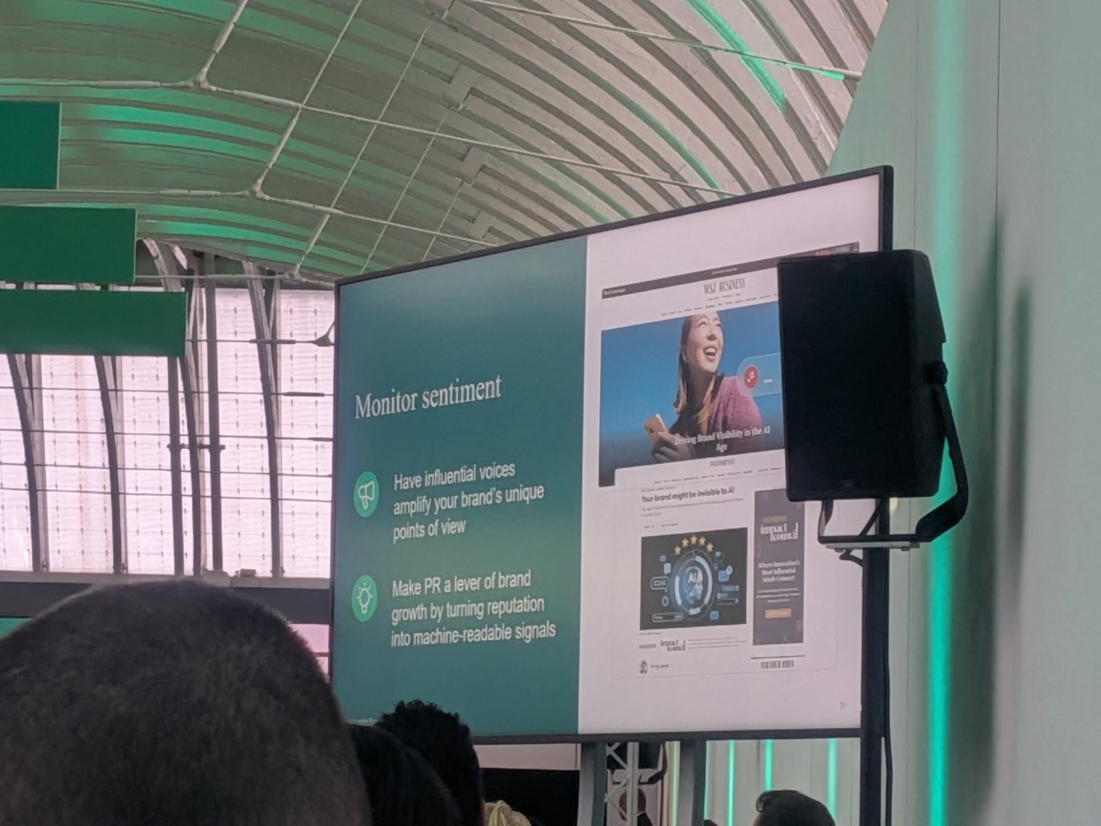Slide: Monitor sentiment, have influential voices amplify your brand, make PR a lever of brand growth through machine readable signals