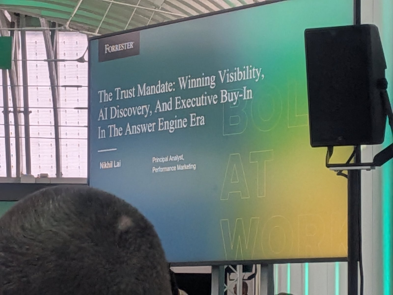 Title slide of The Trust Mandate by Nikhil Lai, Principal Analyst at Forrester, at Spotlight 2026 in London