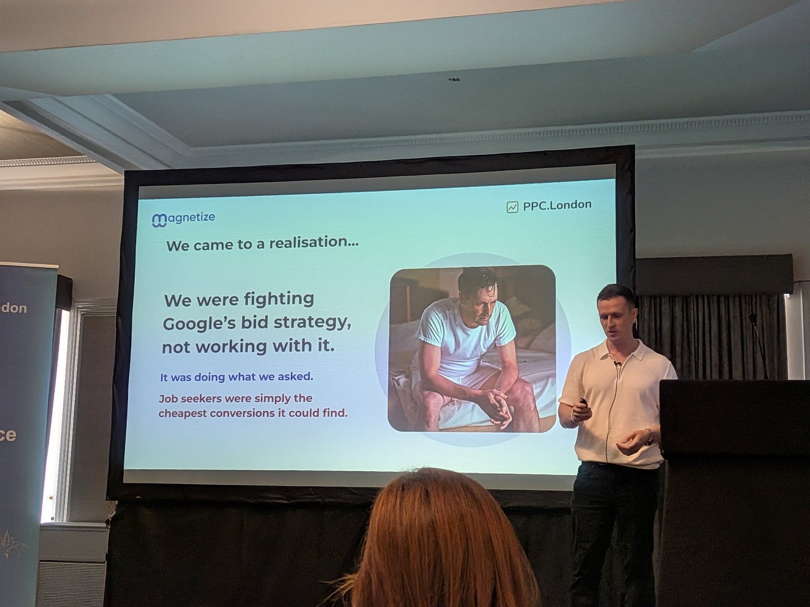 Slide "We came to a realisation... We were fighting Google's bid strategy, not working with it."