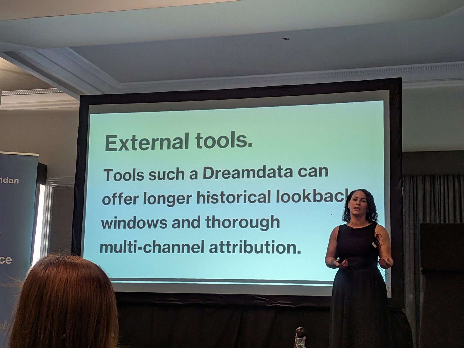 Slide "External tools. Tools such as Dreamdata can offer longer historical lookback windows and thorough multi-channel attribution."